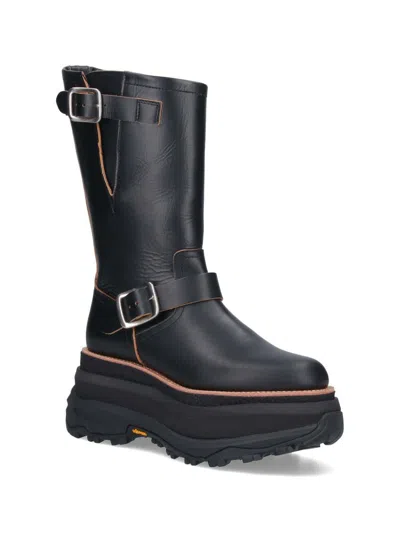 Sacai Leather Platform Biker Boots In Black