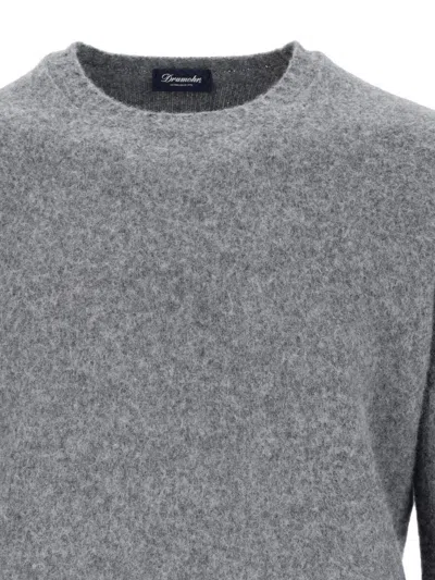 Drumohr Ribbed Crewneck Sweater Soft Texture In Grey