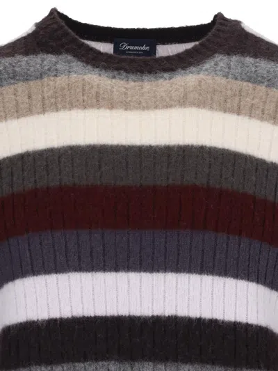 Drumohr Striped Sweater In Multicolor Wool Ribbed Design Striped In Multicolour