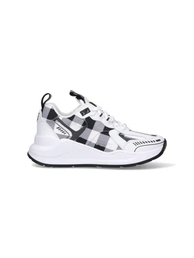 Burberry Check-pattern Leather Sneakers In White