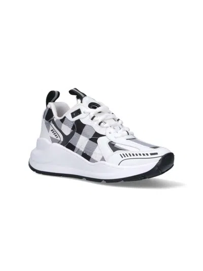 Burberry Check-pattern Leather Sneakers In White