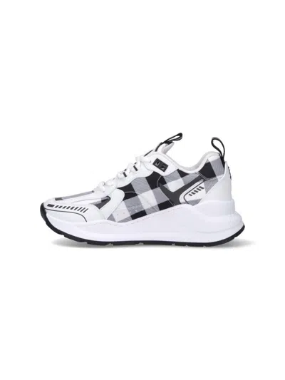 Burberry Check-pattern Leather Sneakers In White