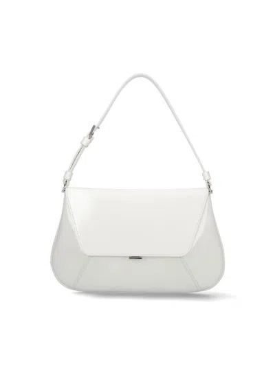 Amina Muaddi Women Black Leather Ami Shoulder Bag In White