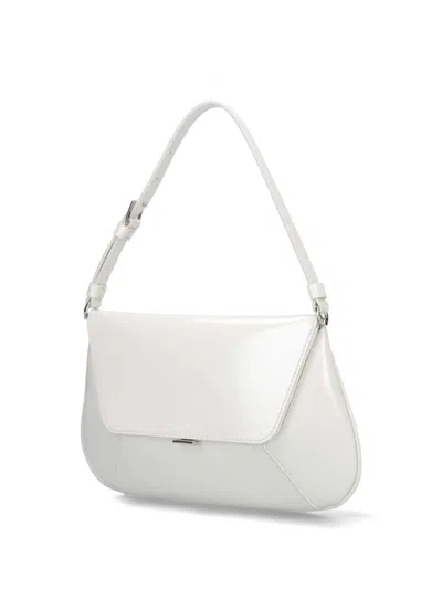 Amina Muaddi Women Black Leather Ami Shoulder Bag In White