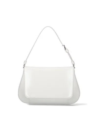 Amina Muaddi Women Black Leather Ami Shoulder Bag In White