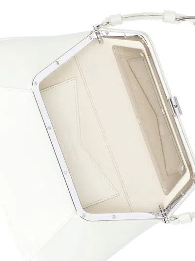 Amina Muaddi Women Black Leather Ami Shoulder Bag In White