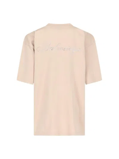 Balenciaga Rhinestone Logo T-shirt In Beige