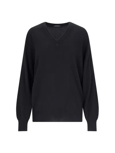 Canessa V-neck Sweater In Black Cashmere Ribbed Trim In Black
