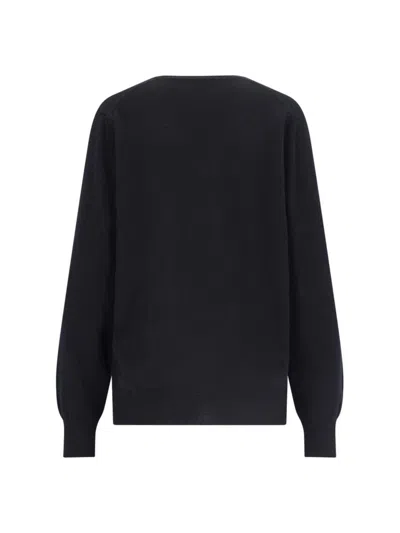 Canessa V-neck Sweater In Black Cashmere Ribbed Trim In Black