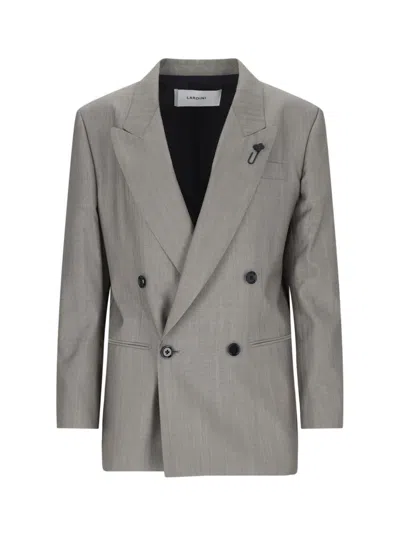 Lardini Grey Double-breasted Suit In Grey