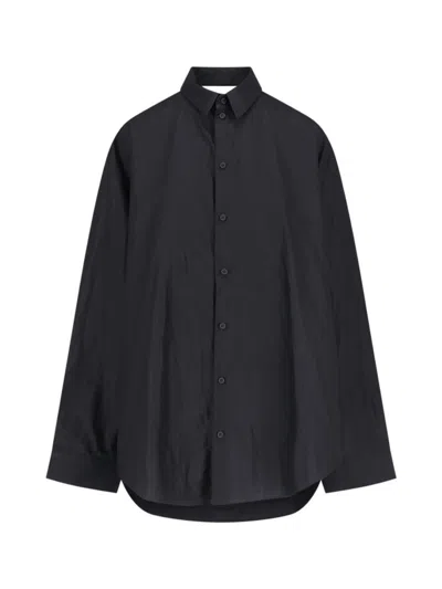 Balenciaga Shirt-effect Cotton Dress In Black