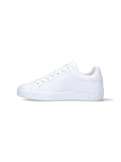 Dolce & Gabbana Portofino Calfskin White Sneakers In White