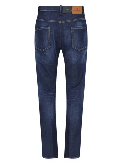 Dsquared2 Blue Jeans With Belt Loops And Logo Patch On The Rear In Denim Man In Blue