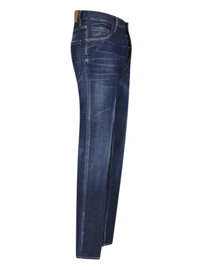 Dsquared2 Blue Jeans With Belt Loops And Logo Patch On The Rear In Denim Man In Blue