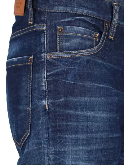 Dsquared2 Blue Jeans With Belt Loops And Logo Patch On The Rear In Denim Man In Blue