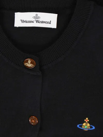 Vivienne Westwood Bea Black Cropped Cardigan With Round Neck And Front Orb Embroidery In Cotton Woman In Black