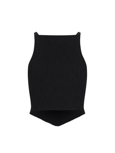 Courrèges Mockneck Light Rib Cropped Top In Black