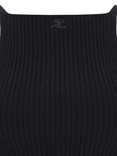 Courrèges Mockneck Light Rib Cropped Top In Black