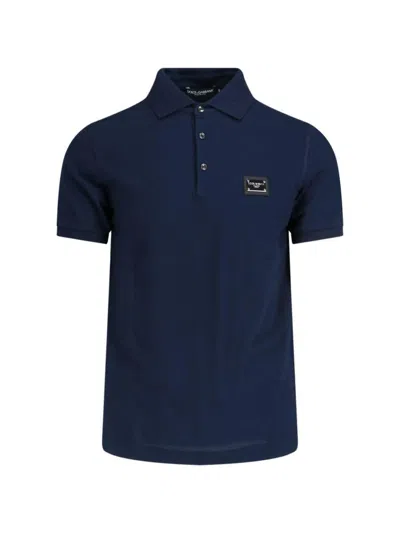 Dolce & Gabbana Cotton Polo Shirt With Buttoned Collar And Ribbed Accents In Blue