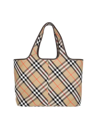 Burberry Check Media Tote Bag In Beige