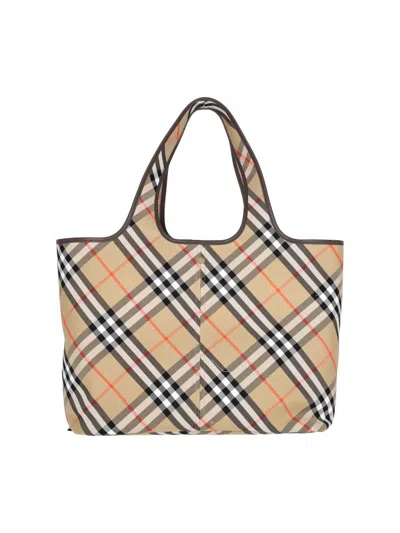 Burberry Check Media Tote Bag In Beige