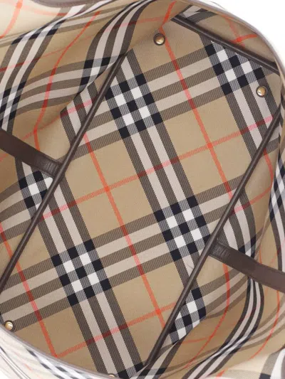 Burberry Check Media Tote Bag In Beige