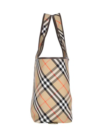 Burberry Check Media Tote Bag In Beige