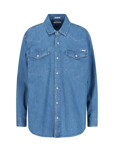Mother Long-sleeved Denim Shirt In Blue