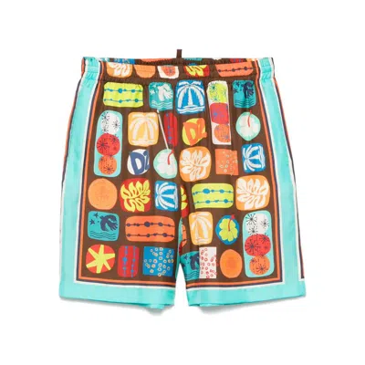 Dsquared2 Elastic Boxer Shorts In Blue/brown