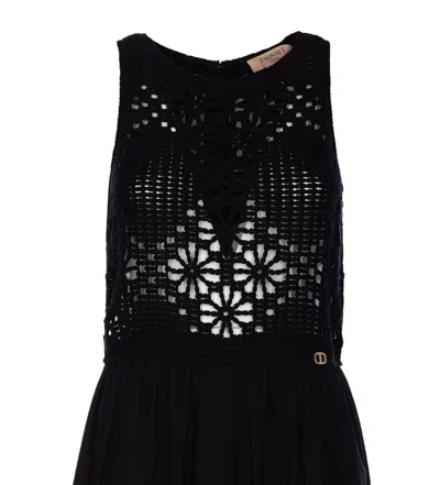 Twinset Crochet-panelled Maxi Dress In Black