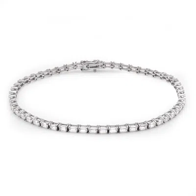 Maxcolor 14k Solid Gold Lab Grown Diamond Baguette Tennis Bracelet In White