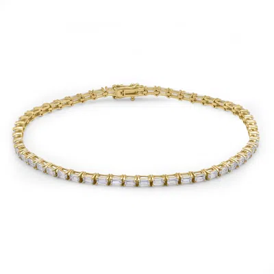 Maxcolor 14k Solid Gold Lab Grown Diamond Baguette Tennis Bracelet In Gold