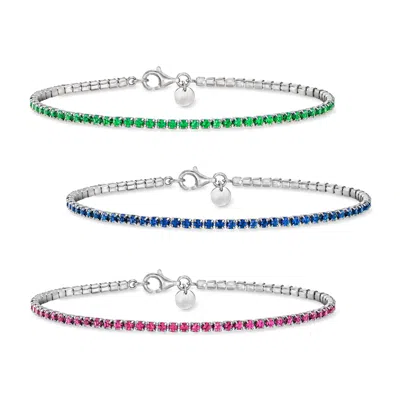 Ross-simons Italian Simulated Emerald, Ruby And Sapphire Jewelry Set: 3 Tennis Bracelets In Sterling Silver In Multi