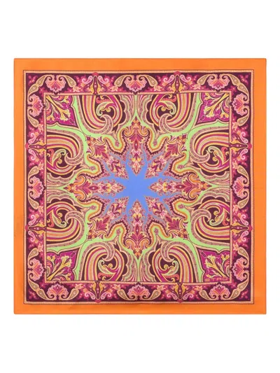 Etro Silk Pocket Square In Orange