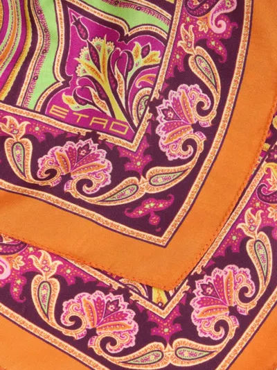 Etro Silk Pocket Square In Orange