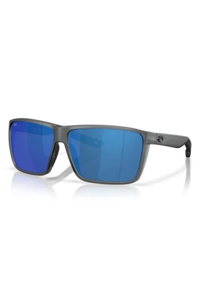 Costa Del Mar Rincon Ii 64mm Mirrored Polarized Oversize Rectangular Sunglasses In Black