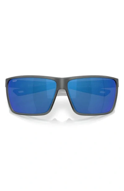 Costa Del Mar Rincon Ii 64mm Mirrored Polarized Oversize Rectangular Sunglasses In Black