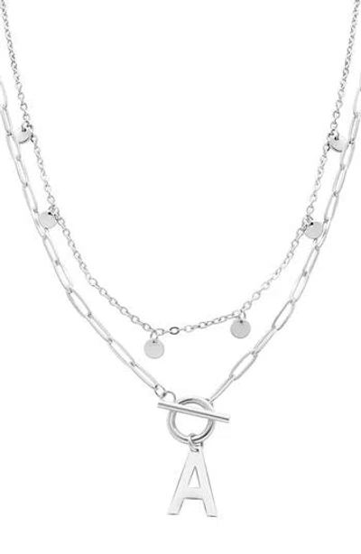 Adornia Silver Tarnish Resistant Confetti And Paperclip Layered Initial Toggle Necklace In Silver-a