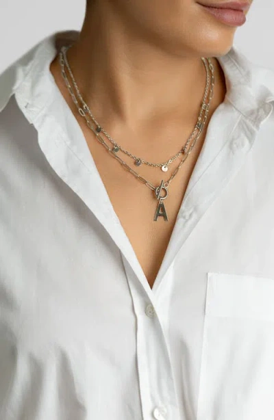 Adornia Silver Tarnish Resistant Confetti And Paperclip Layered Initial Toggle Necklace In Silver-a