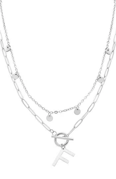 Adornia Silver Tarnish Resistant Confetti And Paperclip Layered Initial Toggle Necklace In Silver-f