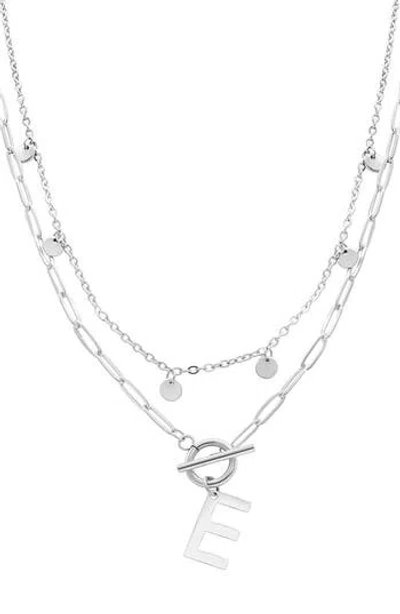 Adornia Silver Tarnish Resistant Confetti And Paperclip Layered Initial Toggle Necklace In Silver-e
