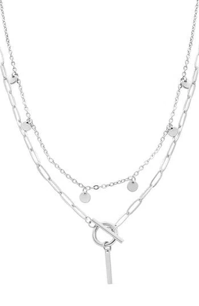 Adornia Silver Tarnish Resistant Confetti And Paperclip Layered Initial Toggle Necklace In Silver-i
