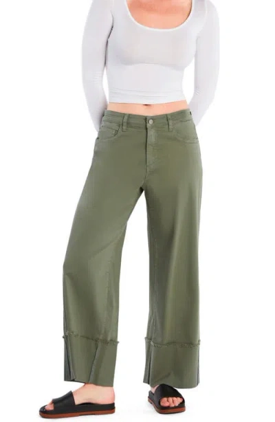 Wash Lab Denim Issy Cuffed Ankle Wide Leg Jeans In Olive