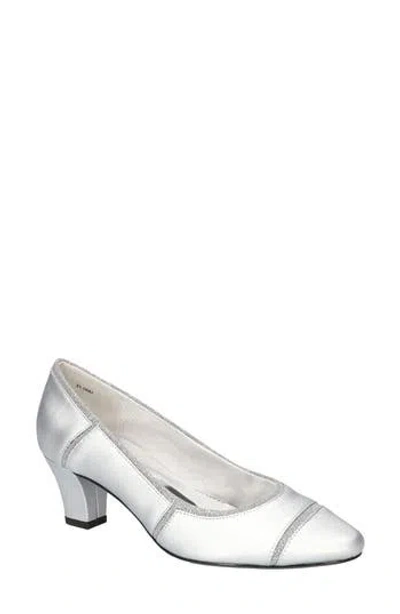 Easy Street Datia Womens Round Closed Toe Kitten Heel Pumps In Silver Satin