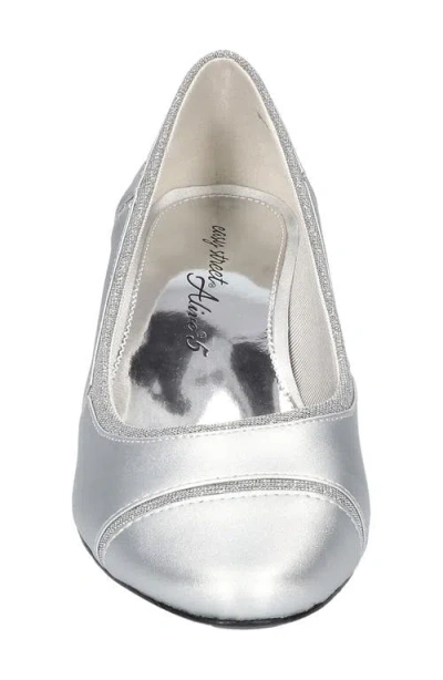 Easy Street Datia Womens Round Closed Toe Kitten Heel Pumps In Silver Satin