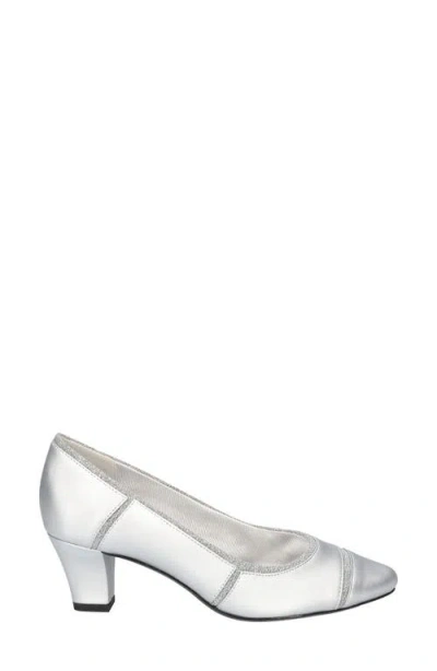Easy Street Datia Womens Round Closed Toe Kitten Heel Pumps In Silver Satin
