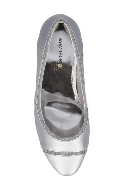 Easy Street Datia Womens Round Closed Toe Kitten Heel Pumps In Silver Satin