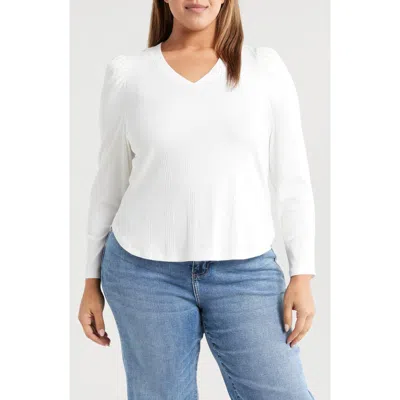 Wit & Wisdom Puff Shoulder Rib Top In White