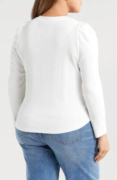 Wit & Wisdom Puff Shoulder Rib Top In White