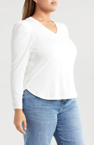 Wit & Wisdom Puff Shoulder Rib Top In White